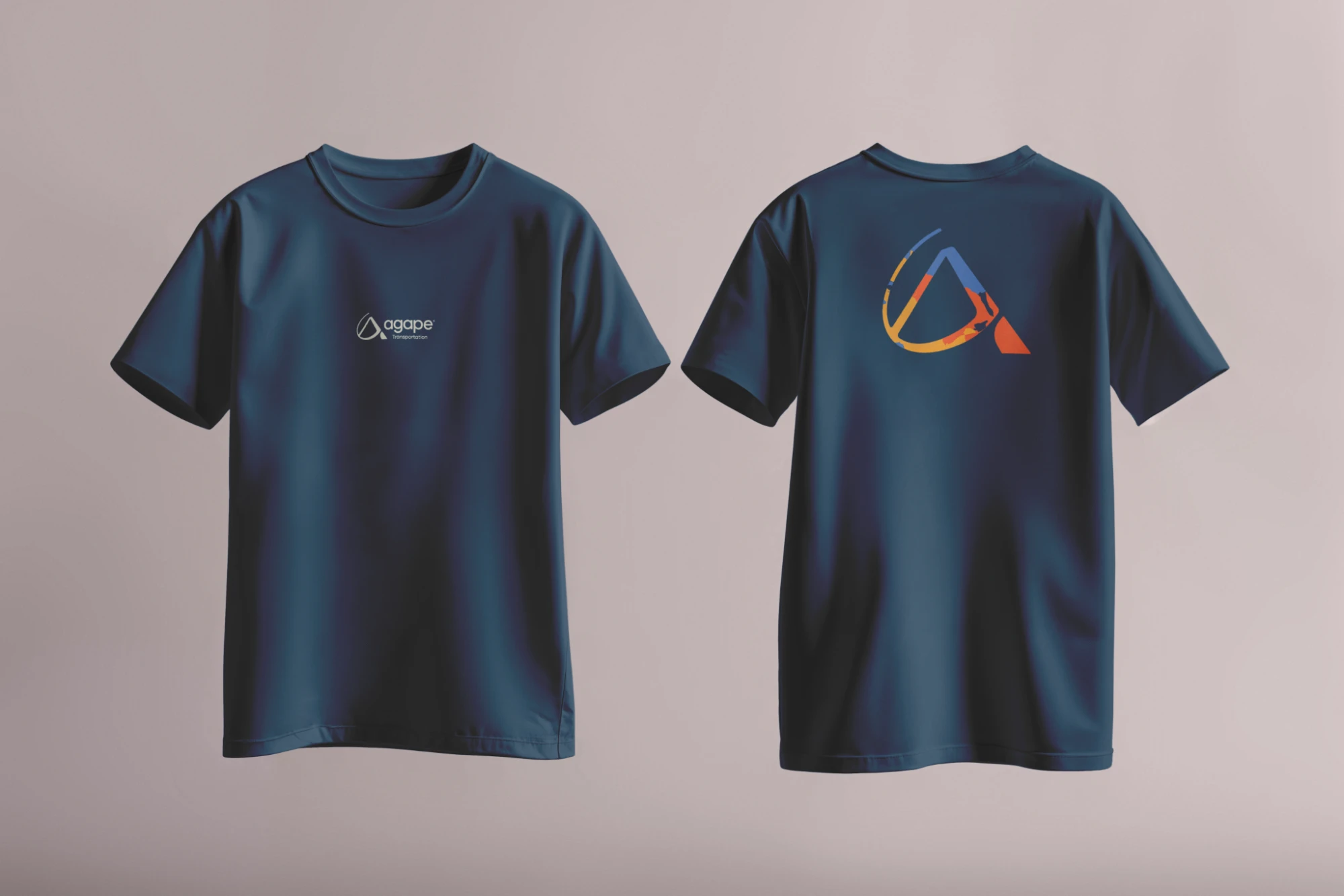 Agape, navy T-shirt, front and back