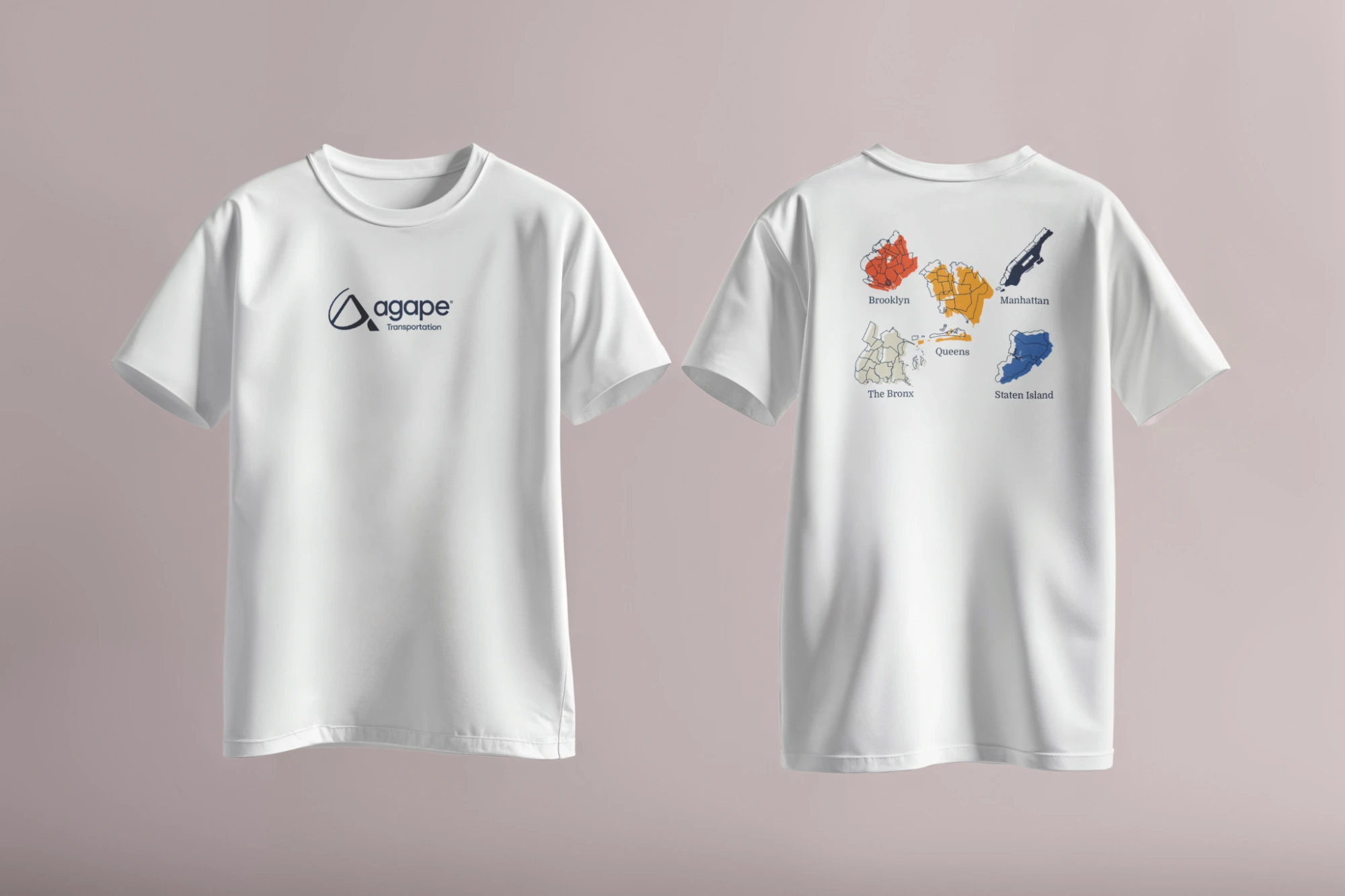 Agape, boroughs T-shirt, front and back