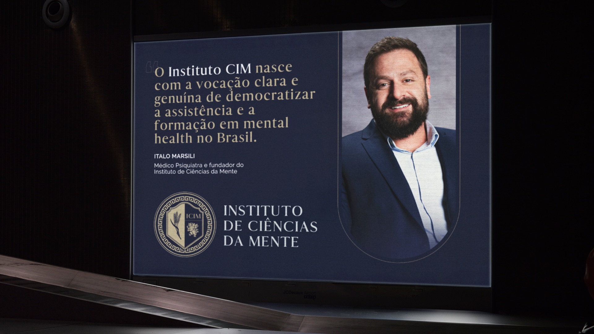 Institute CIM — out-of-home campaign with the founder's quote