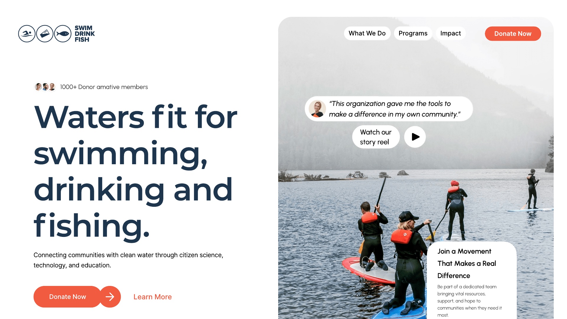 Swim Drink Fish, home page hero